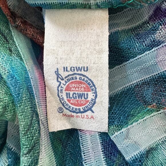 Vintage ‘80s Lady Cameo Dallas Teal Floral Print Sheer Maxi Duster Robe - Picture 9 of 10